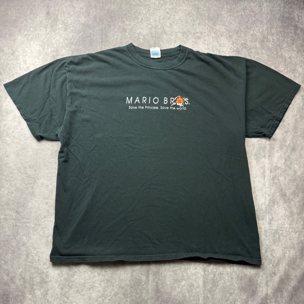 Mario Bros Save the Princess Nintendo T-Shirt Mens XXL M&O Knits Green Tee